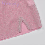 Hnewly Grunge Fairy Two Piece Skirt Set Women Goth Pink Glitter Sexy Club Outfits Summer Y2K