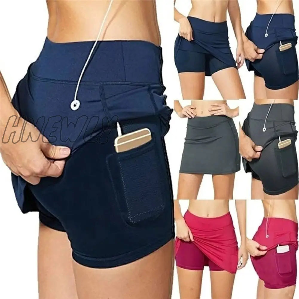 Hnewly Gym Women Running Shorts Skirt High Waist New Solid Color Fitness Sports Short Pencil Skirts