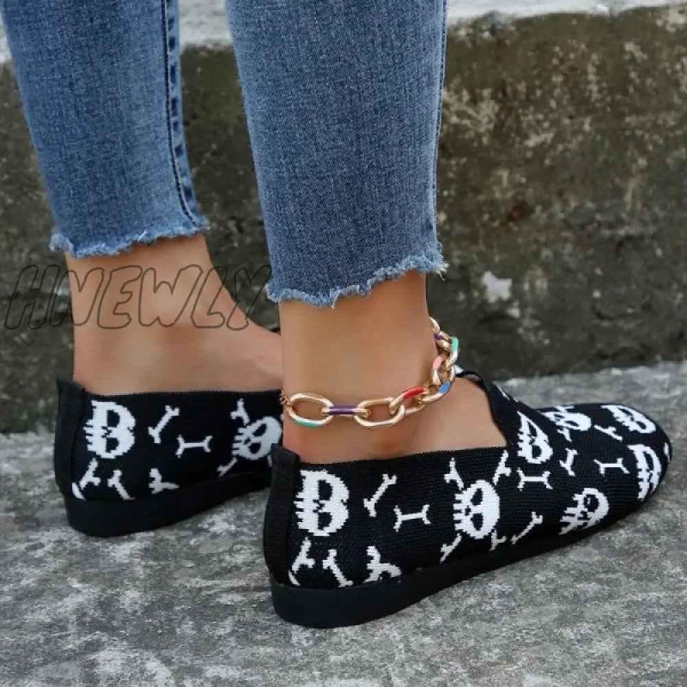 Hnewly - Halloween Black Casual Patchwork Round Comfortable Shoes Shoes