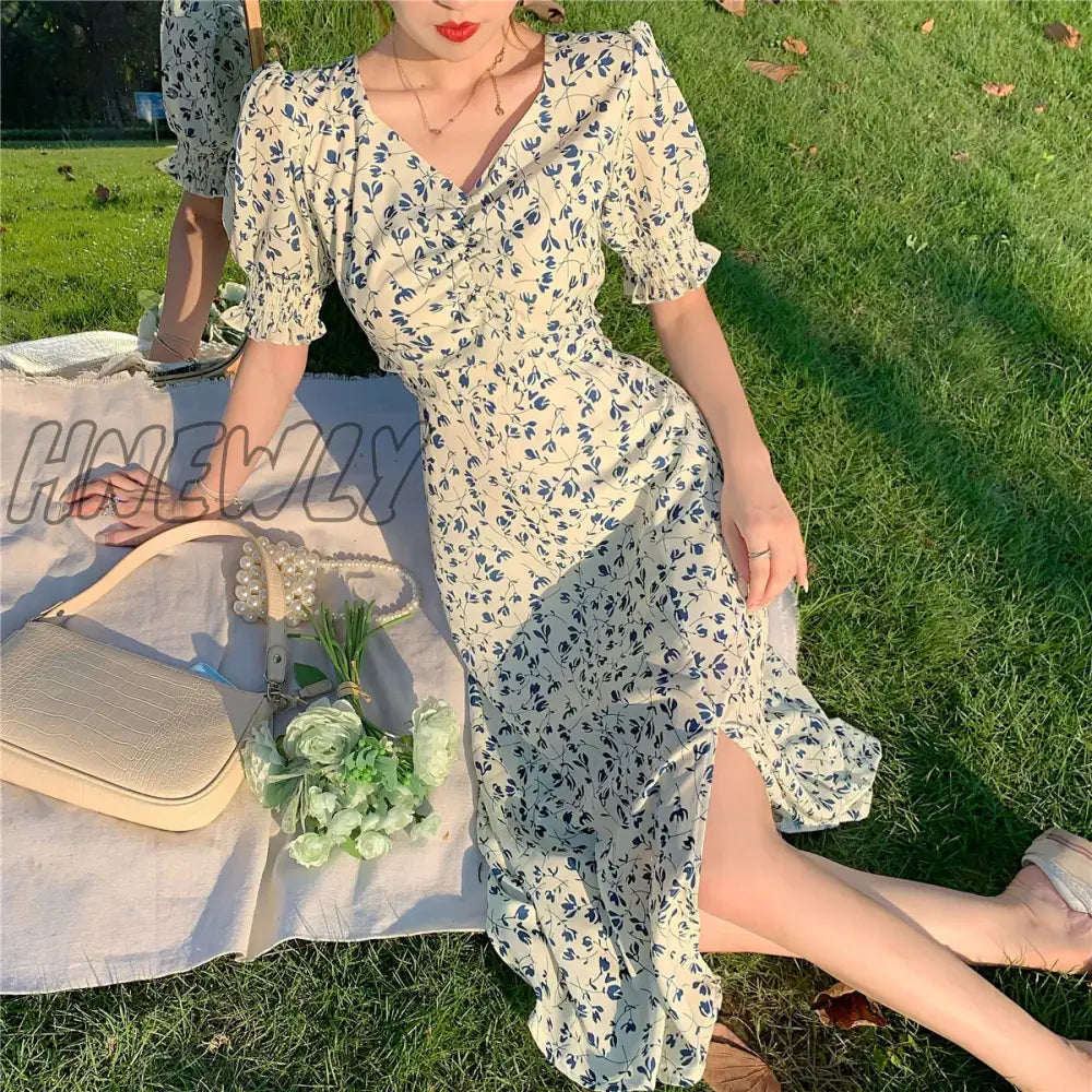 Hnewly Harajuku Floral Dress For Women Party French Vintage Retro Office Lady Casual Club Mini Sexy