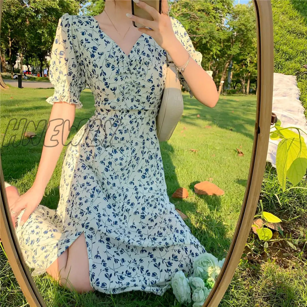 Hnewly Harajuku Floral Dress For Women Party French Vintage Retro Office Lady Casual Club Mini Sexy