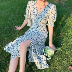 Hnewly Harajuku Floral Dress For Women Party French Vintage Retro Office Lady Casual Club Mini Sexy