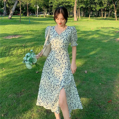 Hnewly Harajuku Floral Dress For Women Party French Vintage Retro Office Lady Casual Club Mini Sexy