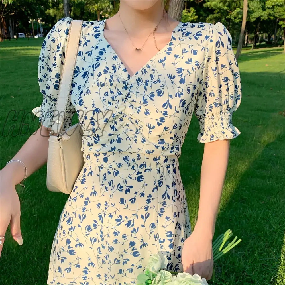 Hnewly Harajuku Floral Dress For Women Party French Vintage Retro Office Lady Casual Club Mini Sexy