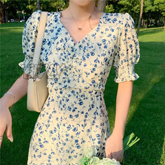 Hnewly Harajuku Floral Dress For Women Party French Vintage Retro Office Lady Casual Club Mini Sexy