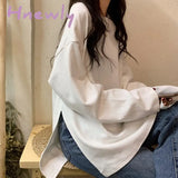 Hnewly Harajuku Long T Shirt Spring Autumn Solid Simple Oversized T-Shirt For Women Goth T-Shirts