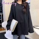 Hnewly Harajuku Long T Shirt Spring Autumn Solid Simple Oversized T-Shirt For Women Goth T-Shirts