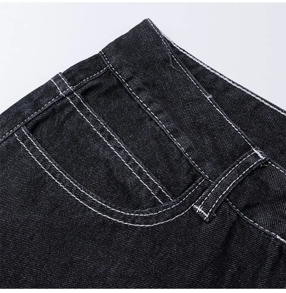 Hnewly Harajuku Printed Cargo Jeans Y2K Dark Blue Brown High Waist Streetwear 90S Baggy Trousers