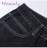 Hnewly Harajuku Printed Cargo Jeans Y2K Dark Blue Brown High Waist Streetwear 90S Baggy Trousers