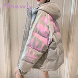 Hnewly Harajuku Printed Down Padded Jacket Women’s Thick Coat Winter New Korean Fashion Preppy