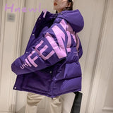 Hnewly Harajuku Printed Down Padded Jacket Women’s Thick Coat Winter New Korean Fashion Preppy