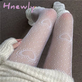 Hnewly Heart Flower Mesh Japanese Girl Lolita Ins Tights Stockings White Fishnet Pantyhose Female