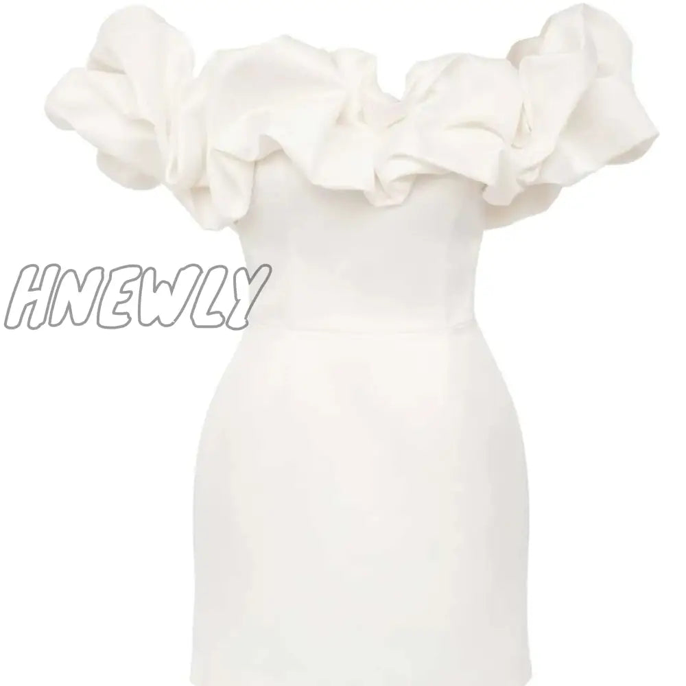 Hnewly High Quality Summer Bodycon Party Dress Women White Ruffle Elegant Off The Shoulder Mini