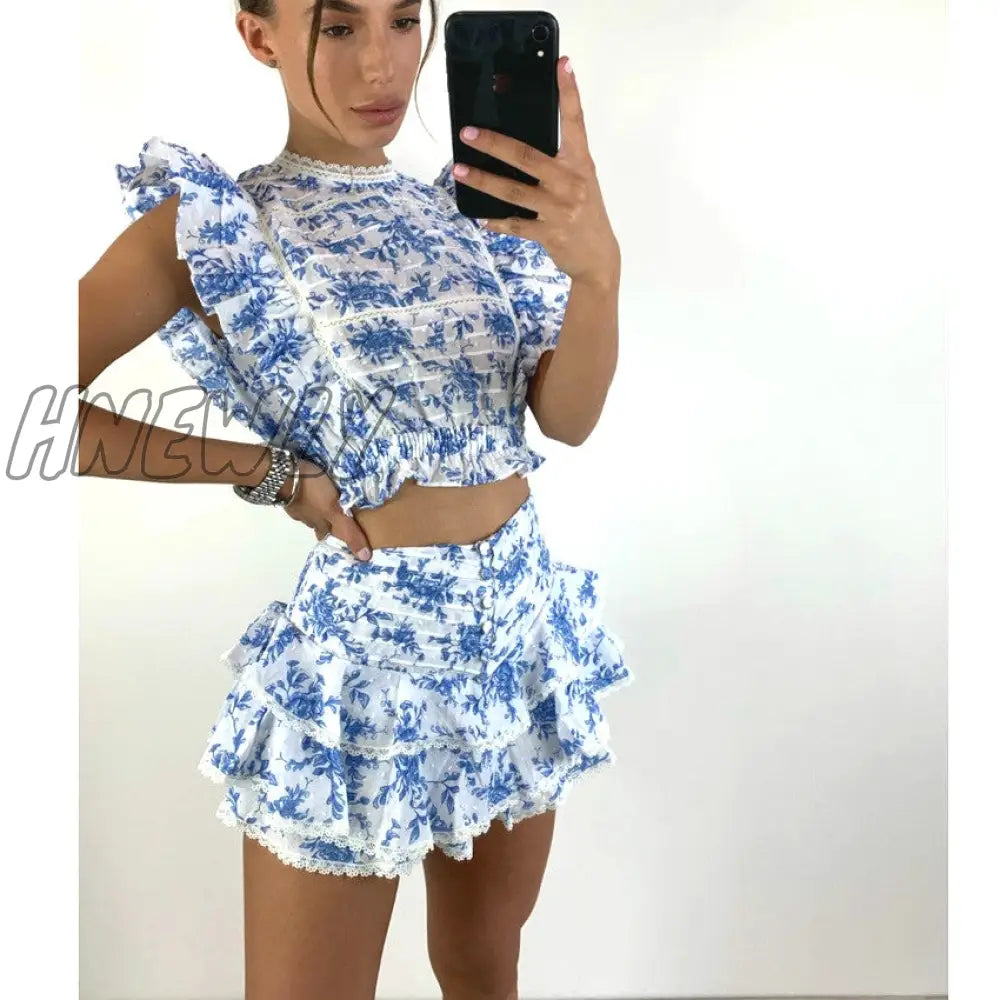 Hnewly High Quality Sunday Set Elastic Waistband Cropped Top With Ruffle Detail And Cute Mini