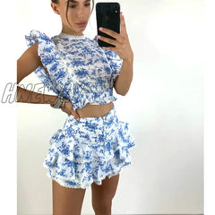 Hnewly High Quality Sunday Set Elastic Waistband Cropped Top With Ruffle Detail And Cute Mini