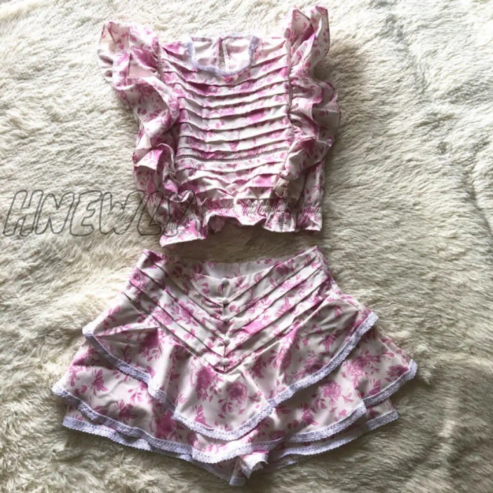 Hnewly High Quality Sunday Set Elastic Waistband Cropped Top With Ruffle Detail And Cute Mini