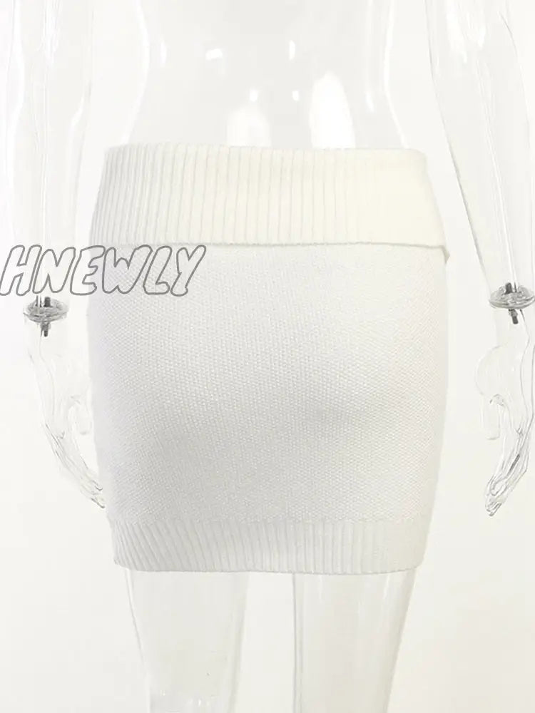 Hnewly High Street Knit Mini Skirts Women Fashion Corchet Zip Up White Skirt New Summer Wrap Hot