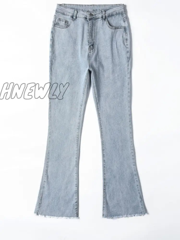 Hnewly High Waist Flare Jeans Pants For Women Fashion Stretch Denim Pocket Trousers Wide Leg Ladies