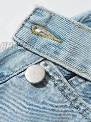 Hnewly High Waist Jeans Women Casual Fashion Straight Blue Denim Pants Spring Summer Boyfriend