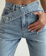 Hnewly High Waist Jeans Women Casual Fashion Straight Blue Denim Pants Spring Summer Boyfriend
