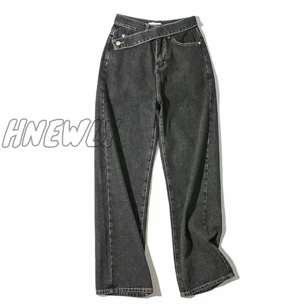 Hnewly High Waist Jeans Women Casual Fashion Straight Blue Denim Pants Spring Summer Boyfriend