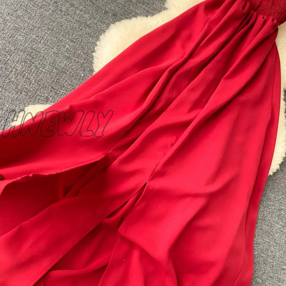 Hnewly High Waist Slash Neck Women Long Dress Elegant Big Swing A - Line Vestidos Verano Vintage