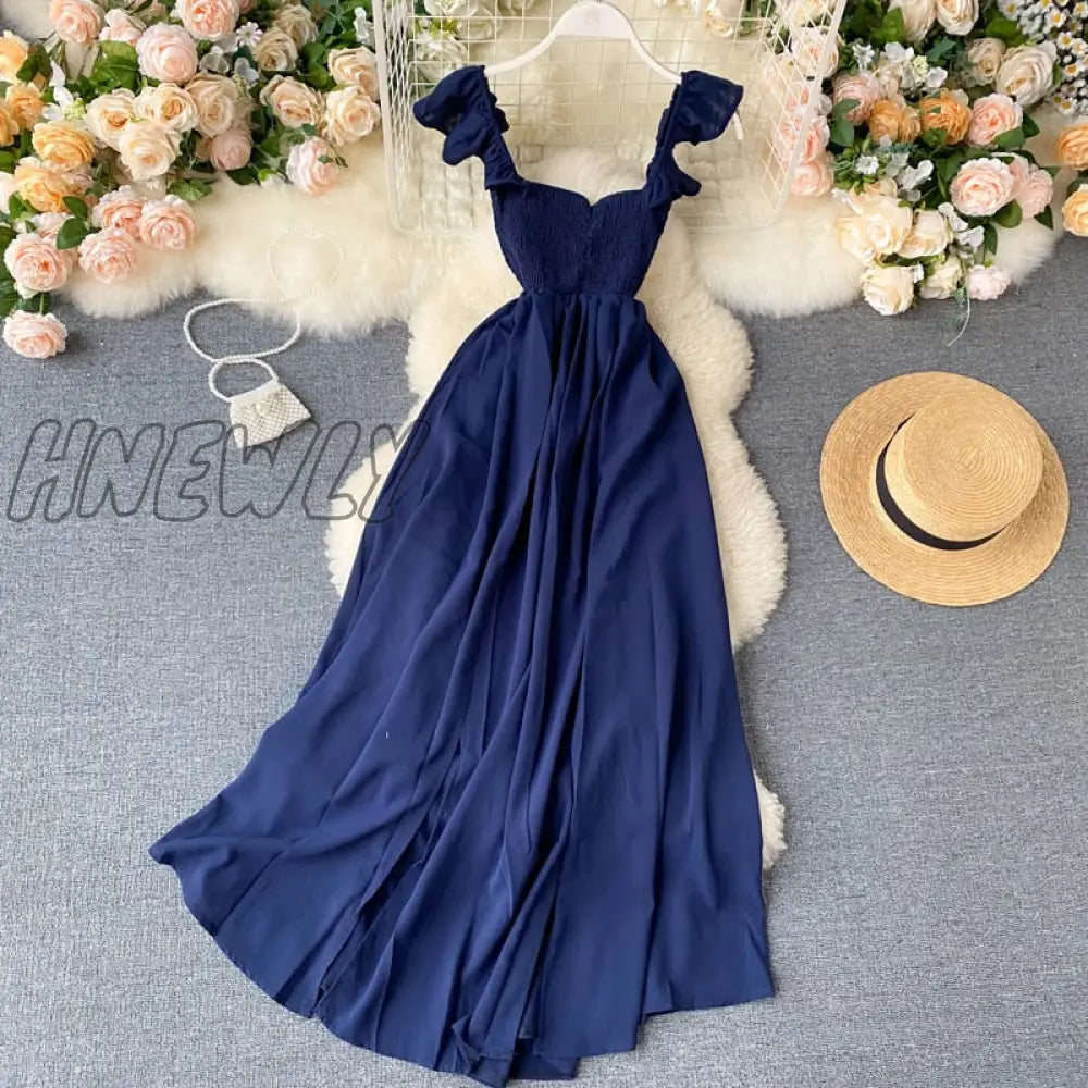 Hnewly High Waist Slash Neck Women Long Dress Elegant Big Swing A - Line Vestidos Verano Vintage