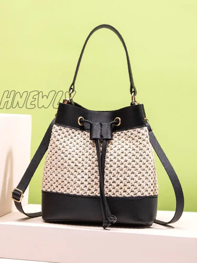 Hnewly - Hollow Out Drawstring Bucket Bag Women Satchels Black Women-Satchels