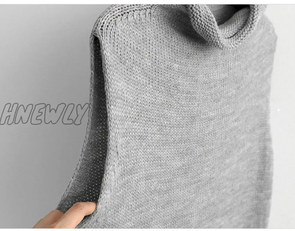 Hnewly Hot High Collar Sleeveless Loose Ladies Vest Knit Fashion Sweater Wholesale Brand Pullover