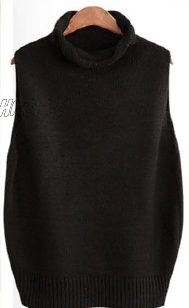 Hnewly Hot High Collar Sleeveless Loose Ladies Vest Knit Fashion Sweater Wholesale Brand Pullover