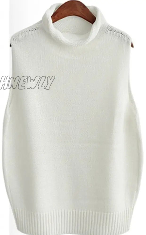 Hnewly Hot High Collar Sleeveless Loose Ladies Vest Knit Fashion Sweater Wholesale Brand Pullover