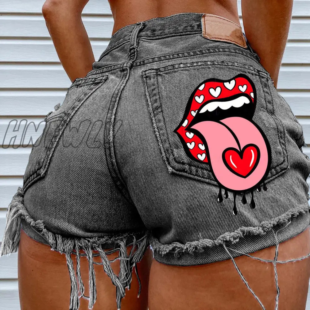 Hnewly Hot Summer Women’s Shorts Pockets Printed Pattern Big Stone Love Ripped Raw Ins Influencer