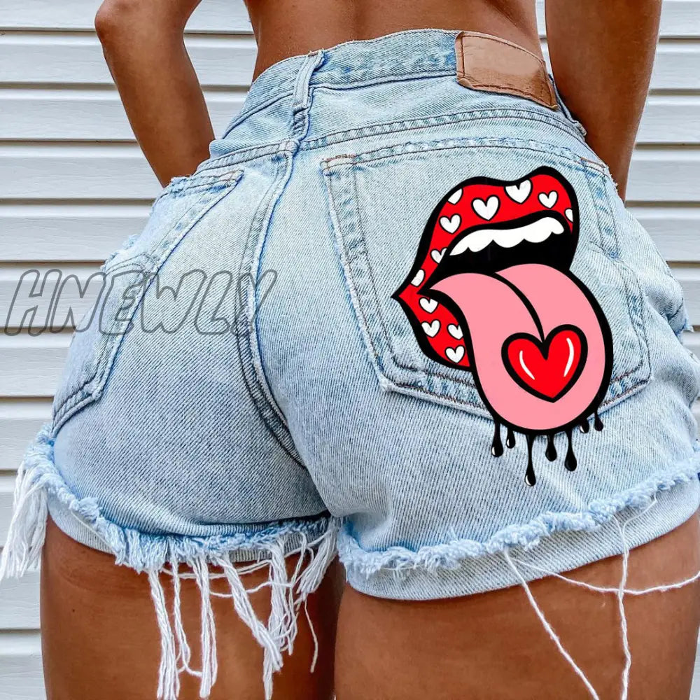 Hnewly Hot Summer Women’s Shorts Pockets Printed Pattern Big Stone Love Ripped Raw Ins Influencer