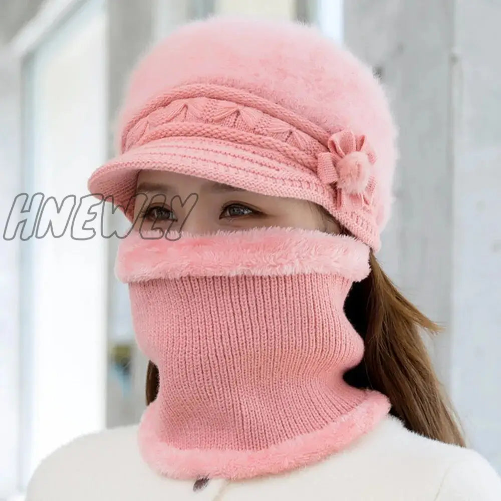 Hnewly Hot Women Winter Hat Keep Warm Cap Add Fur Lined And Scarf Set Hats For Female Casual Rabbit