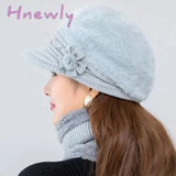 Hnewly Hot Women Winter Hat Keep Warm Cap Add Fur Lined And Scarf Set Hats For Female Casual Rabbit