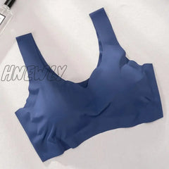 Hnewly Ice Silk Bra Seamless Vest Bras Women Push Up Underwear Sleep Top Padded Shock-Proof Thin