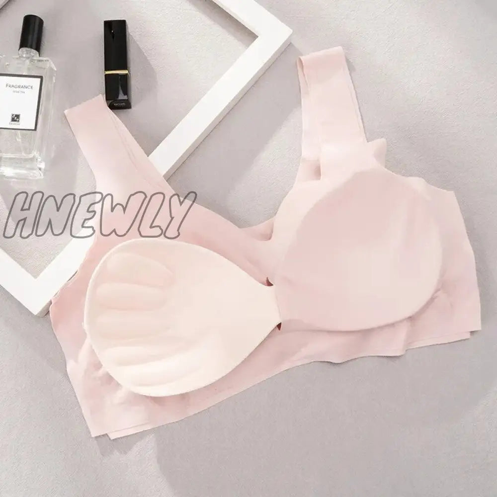 Hnewly Ice Silk Bra Seamless Vest Bras Women Push Up Underwear Sleep Top Padded Shock-Proof Thin