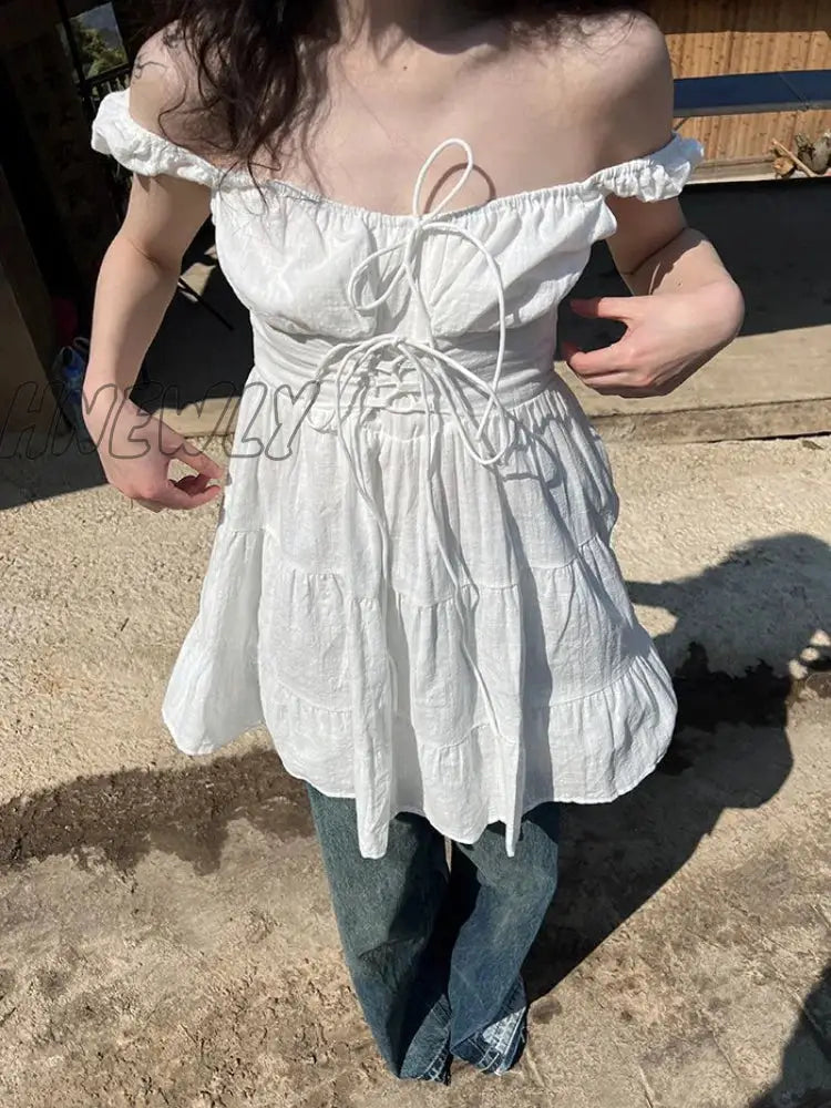 Hnewly Japanese Cute Bandage Ruffles Dress Women Y2K Aesthetic Sweet Fairy Dresses Summer
