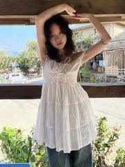 Hnewly Japanese Cute Bandage Ruffles Dress Women Y2K Aesthetic Sweet Fairy Dresses Summer