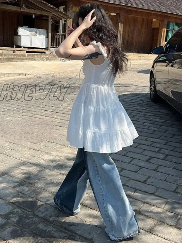 Hnewly Japanese Cute Bandage Ruffles Dress Women Y2K Aesthetic Sweet Fairy Dresses Summer
