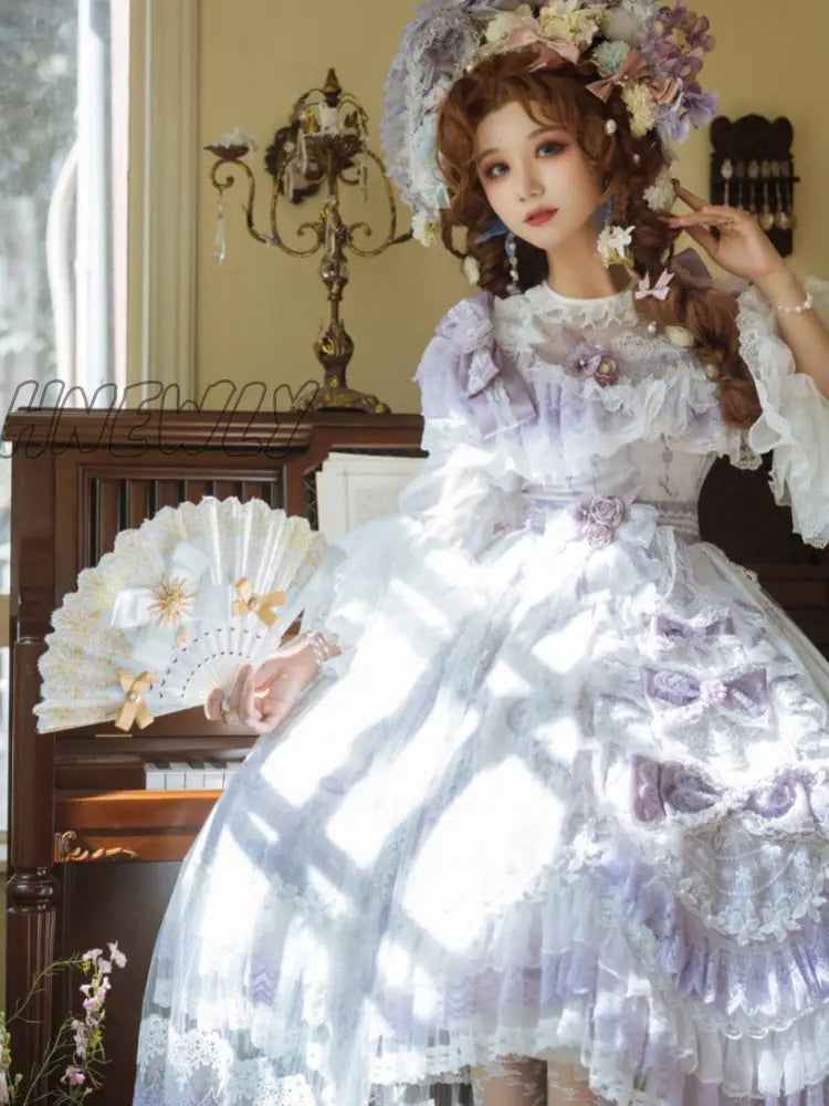 Hnewly Japanese Kawaii Lolita Blouse Women Victorian Vintage Bow Lace Embroidery Flare Sleeve