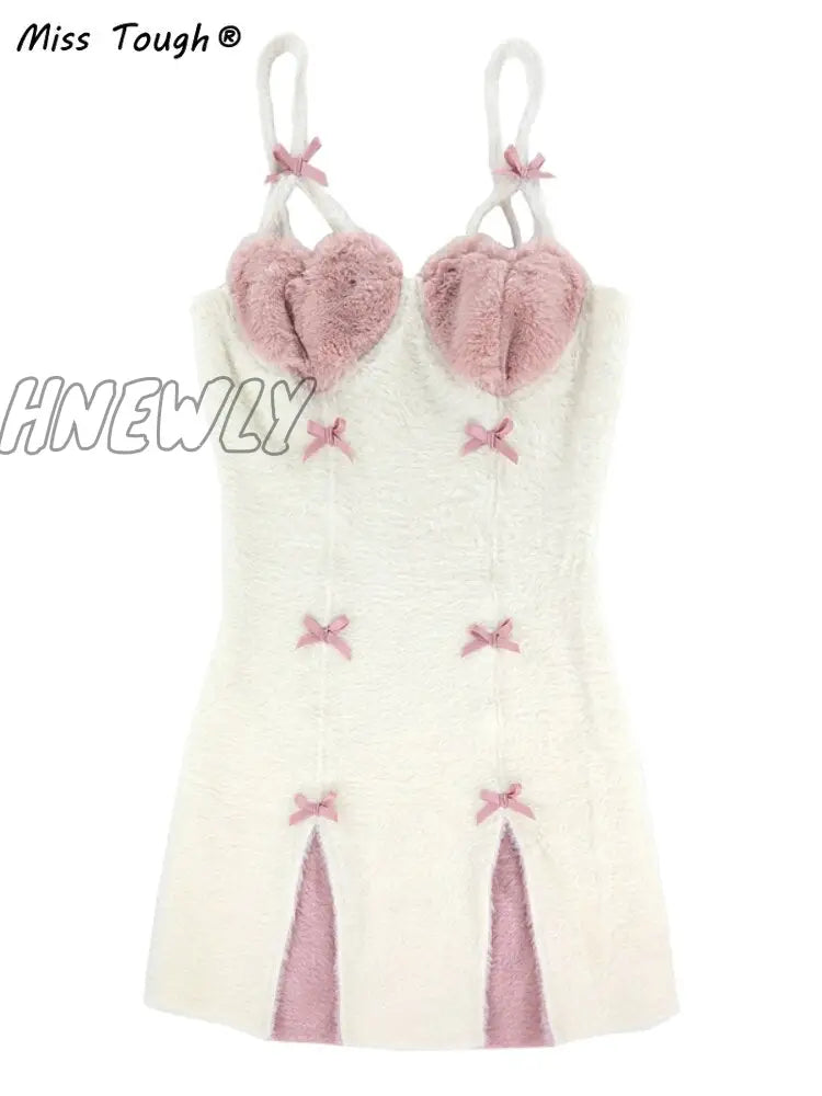 Hnewly Japanese Kawaii Lolita Strap Dress Women Korean Elegant Sexy Party Mini Female Bow Casual