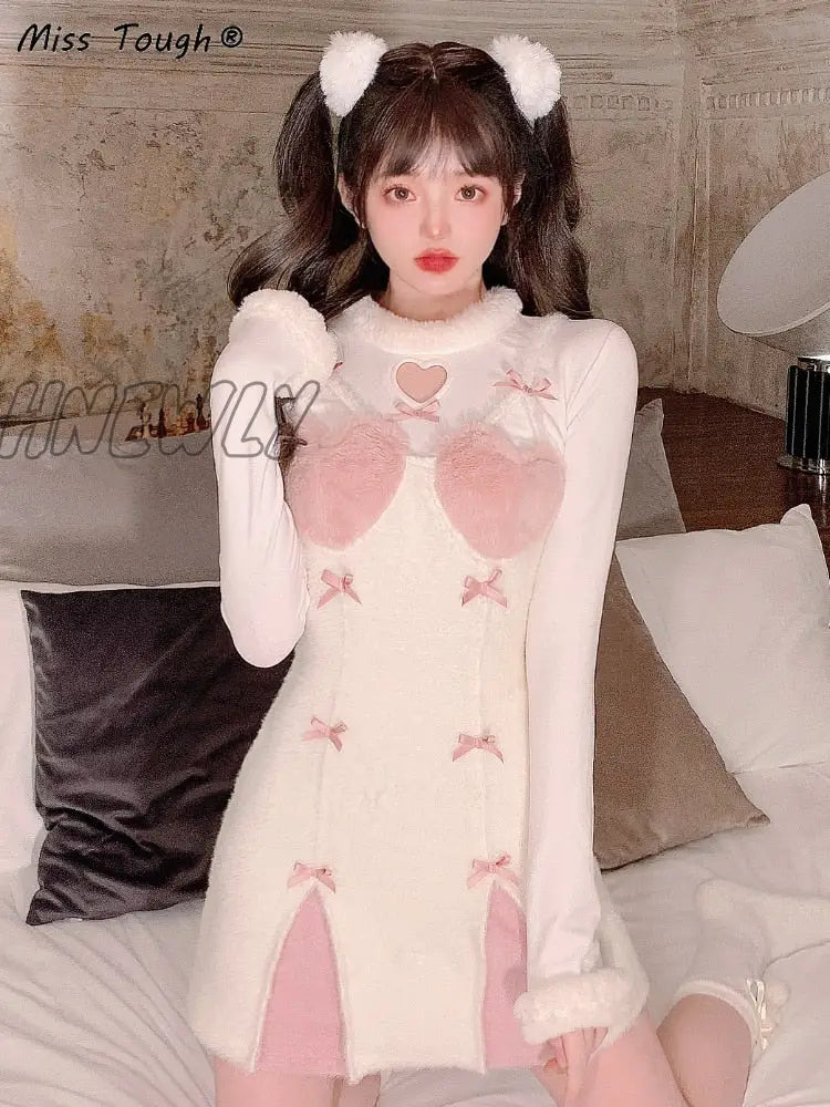 Hnewly Japanese Kawaii Lolita Strap Dress Women Korean Elegant Sexy Party Mini Female Bow Casual