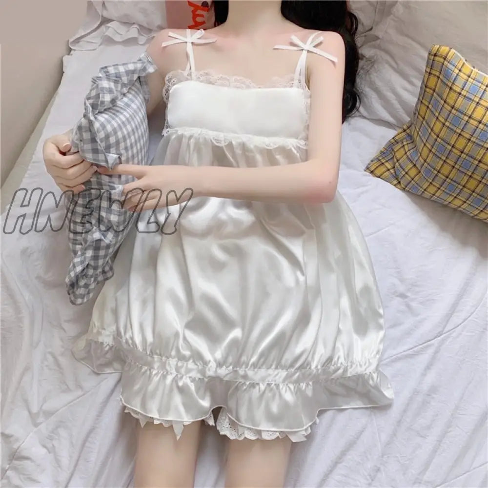 Hnewly Japanese Lolita Princess Style Sleepwear Women Sweet Lace Sling Sleepshirts Kawaii Girls