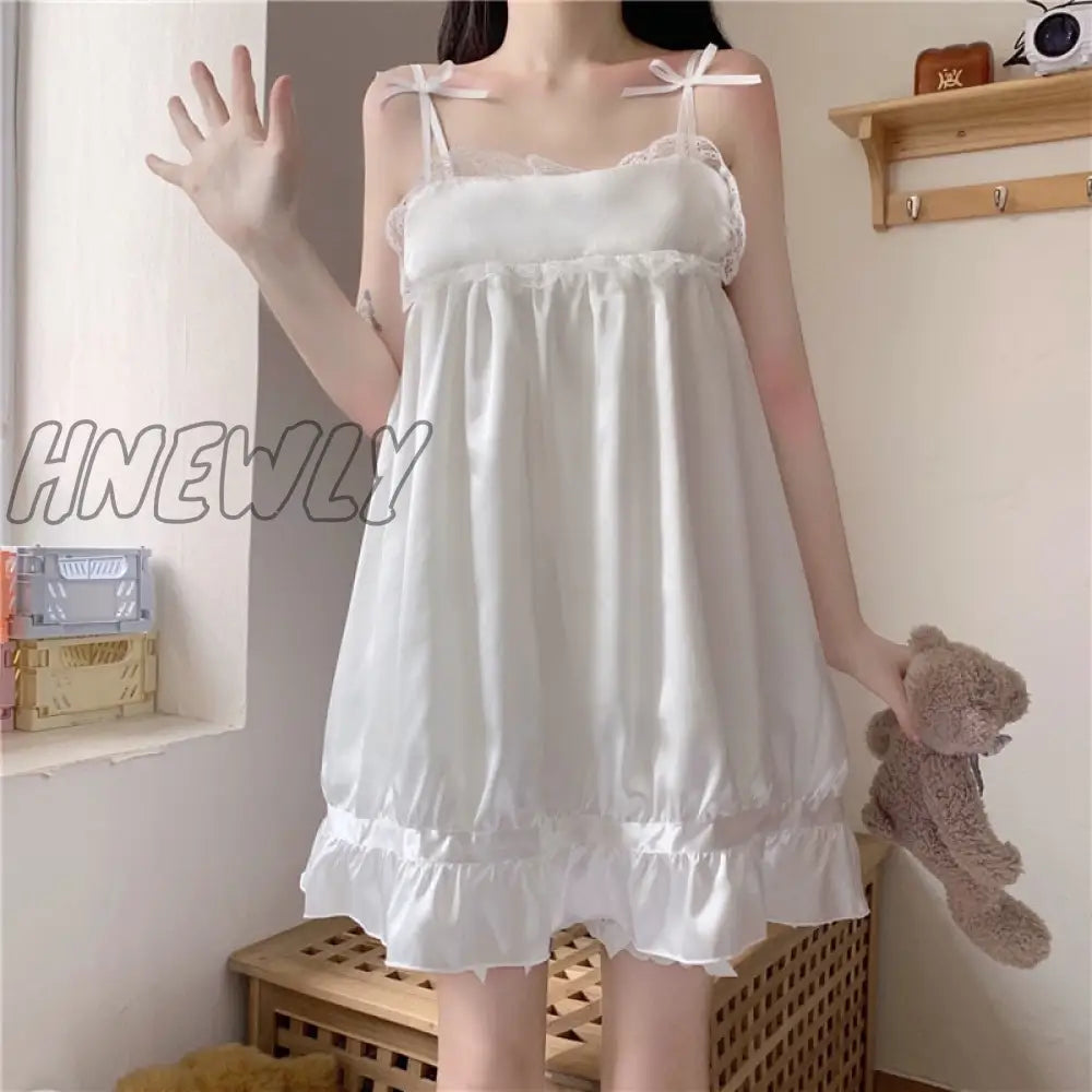 Hnewly Japanese Lolita Princess Style Sleepwear Women Sweet Lace Sling Sleepshirts Kawaii Girls