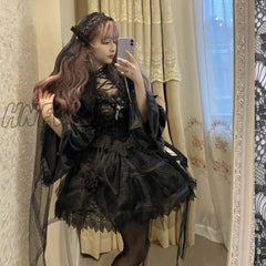 Hnewly Japanese Victorian Gothic Lolita Dress Vintage Girl Sweet Lace Rose Elegant Princess Holiday