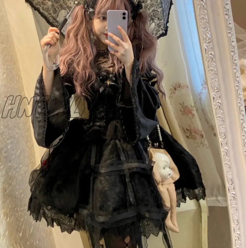 Hnewly Japanese Victorian Gothic Lolita Dress Vintage Girl Sweet Lace Rose Elegant Princess Holiday