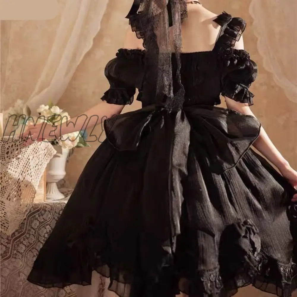 Hnewly Japanese Victorian Gothic Lolita Dress Women Black White Elegant Backless Fairy Dresses