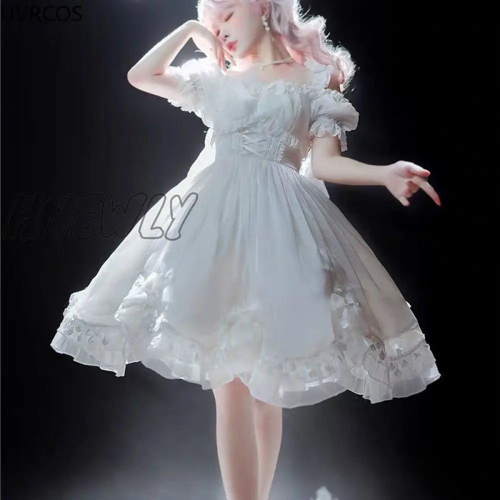 Hnewly Japanese Victorian Gothic Lolita Dress Women Black White Elegant Backless Fairy Dresses