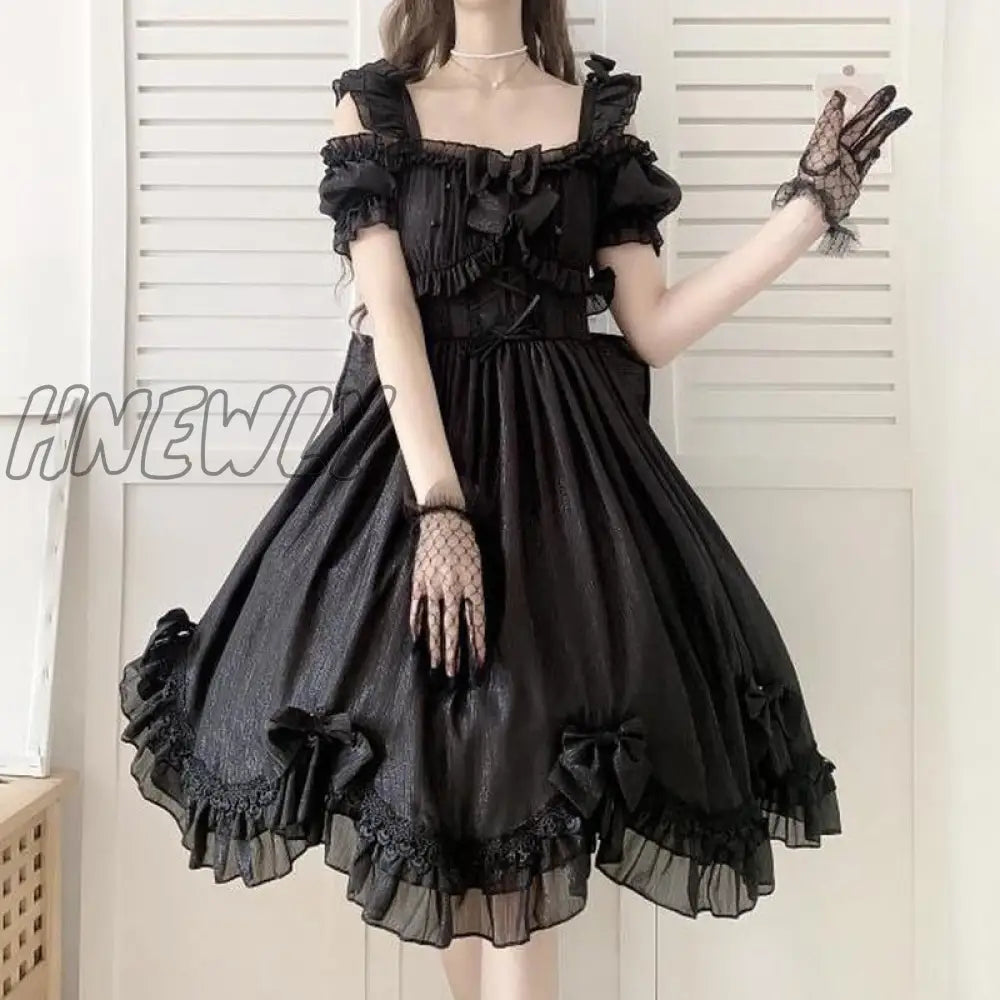 Hnewly Japanese Victorian Vintage Lolita Dress Women Cute Bow Sexy Backless Evening Party Dresses
